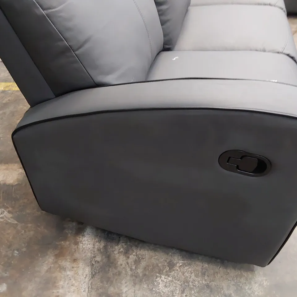 BOXED DESIGNER ASHBY GREY FAUX LEATHER MANUAL RECLINING THREE SEATER SOFA 