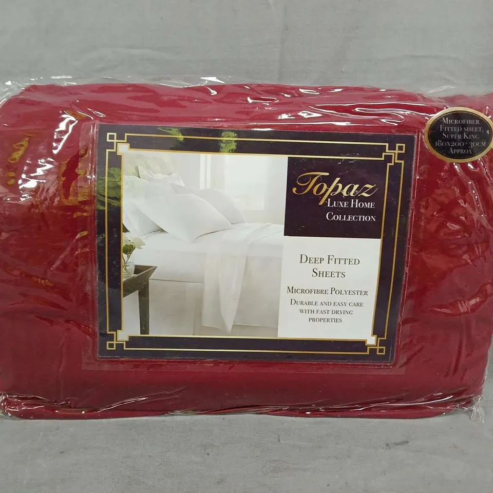 BOX OF APPROXIMATELY 20 TOPAZ LUXE HOME DEEP FITTED SHEETS IN MAROON - SIZES VARY - COLLECTION ONLY