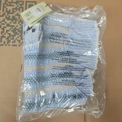 BAGGED NOBODY'S CHILD RONDA SHIRRED TOP IN BLUE SIZE UK 10