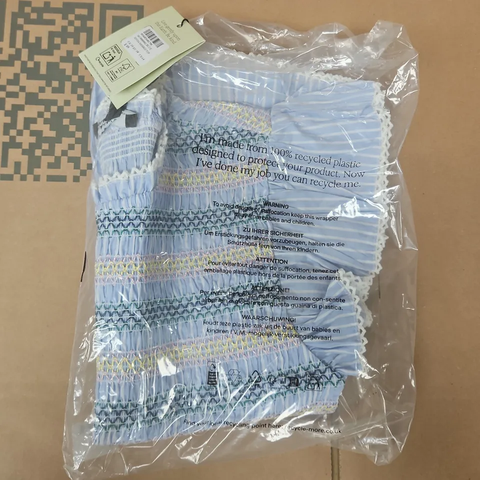 BAGGED NOBODY'S CHILD RONDA SHIRRED TOP IN BLUE SIZE UK 10