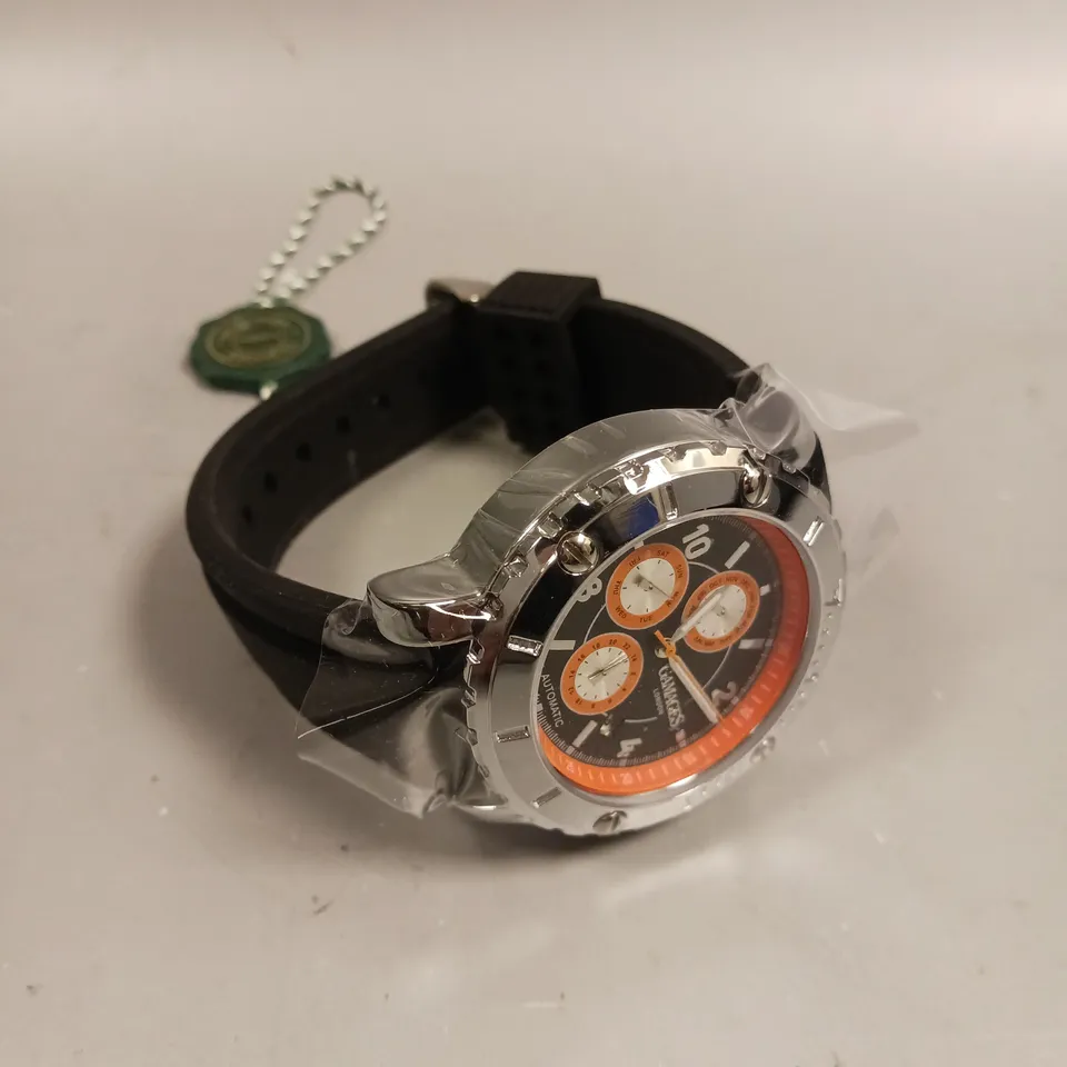 GAMAGES INNOVATOR STEEL BLACK DIAL WATCH 