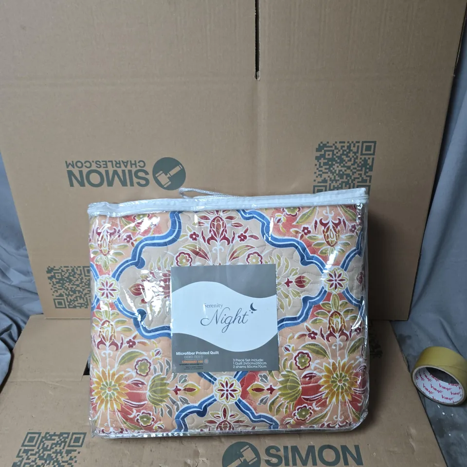 SERENITY NIGHT MICROFIBER PRINTED QUILT SET - 3 PIECE (QUILT 240X200 CM; 2 SHAMS 50X70 CM)