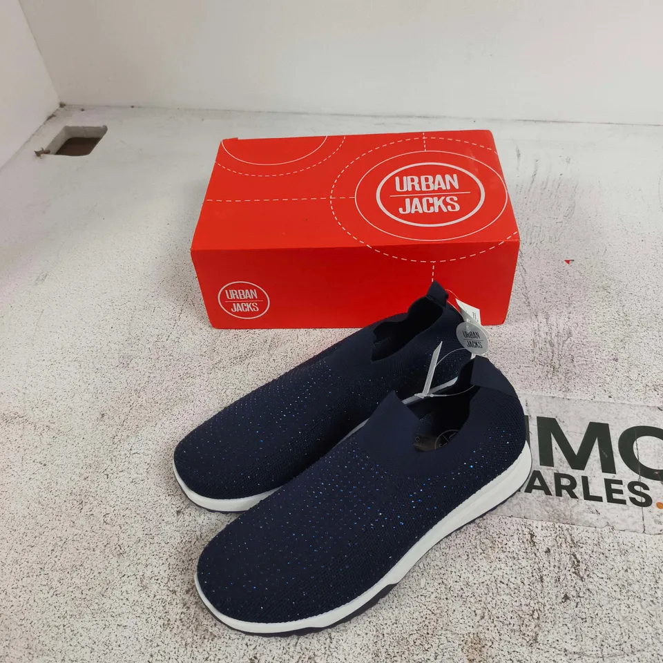 URBAN JACKS COCKTAIL NAVY SLIP-ON TRAINERS – UK 8