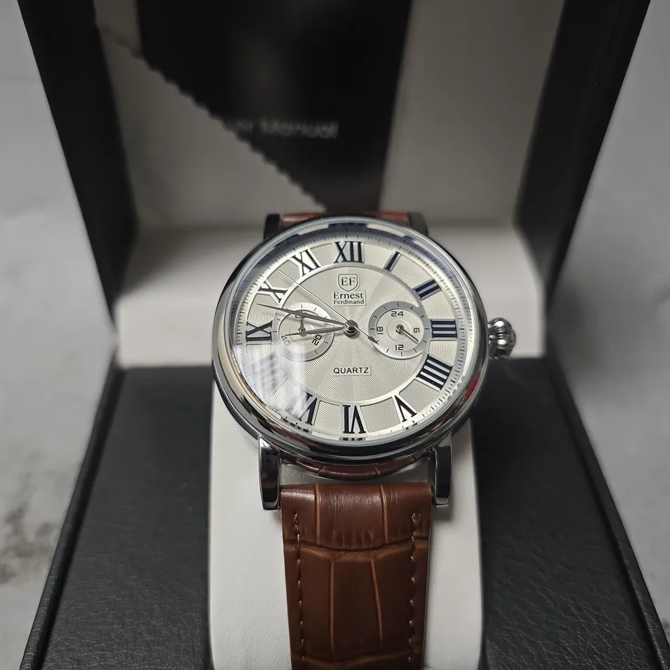 ERNEST FERDINAND WATCH – FUNCTIONING SUB DIALS – LEATHER STRAP –  GIFT BOX