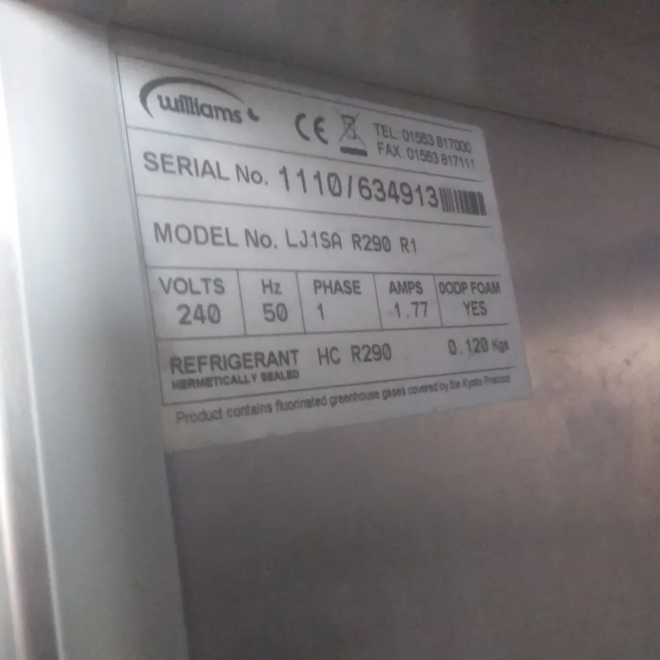 WILLIAMS LJ1SA R290 R1 UPRIGHT FREEZER - L740 X W820 X H1960MM