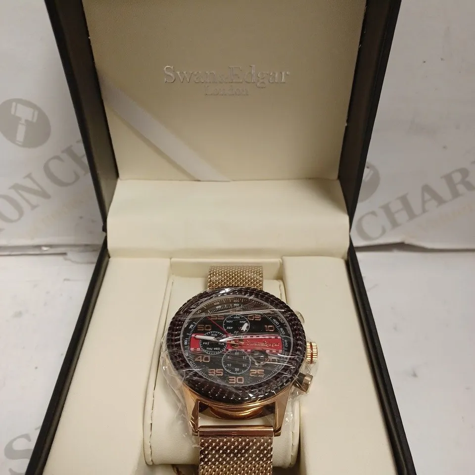 BOXED SWAN AND EDGAR RACE LINE WATCH - AUTOMATIC - STAINLESS STEEL - WATER RESISTANT 3 ATM .