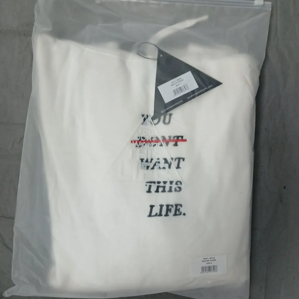 BOX OF APPROXIMATELY 8 YOU DON'T WANT THIS LIFE REDLINE HOODIES IN WHITE - SIZES VARY