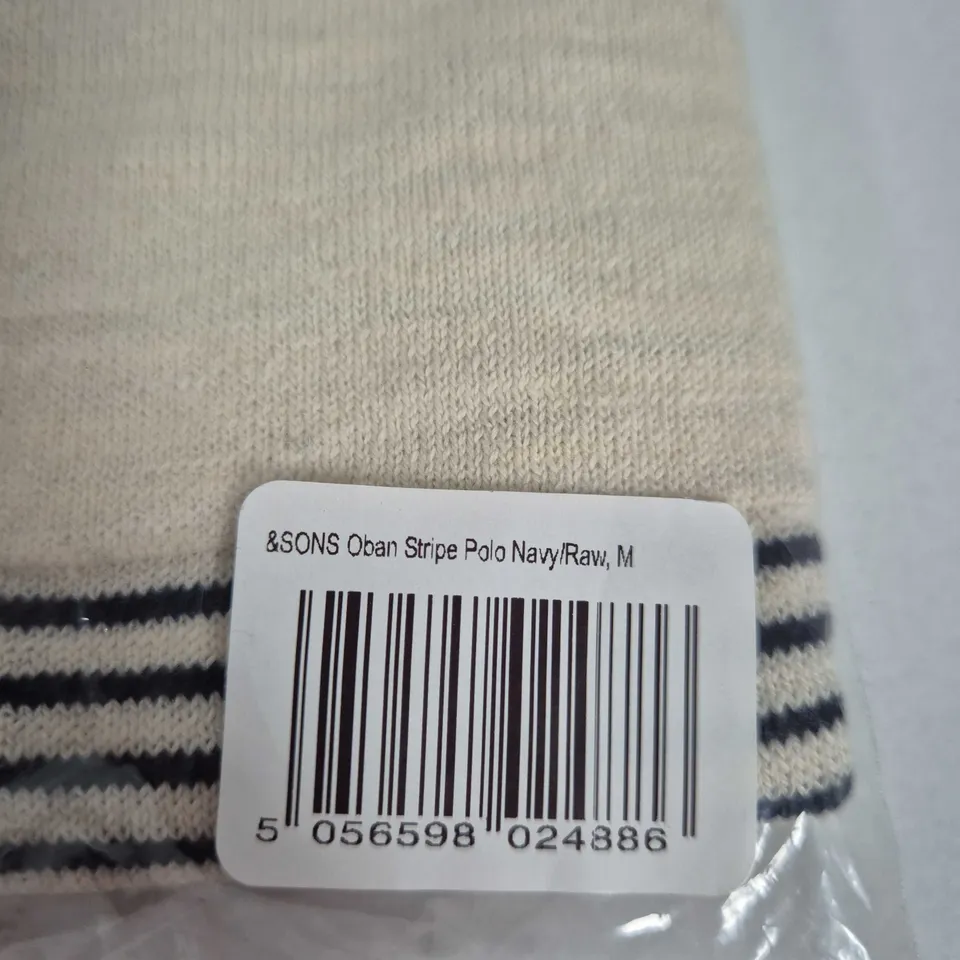 SONS OBAN STRIPE POLO NAVY/RAW – SIZE M (MEN'S)