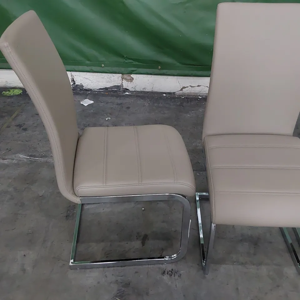 FOUR PU UPHOLSTERED DINING CHAIRS ON CHROME FRAMES