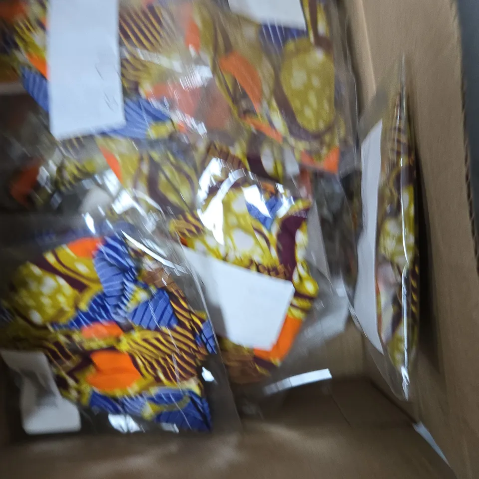 BOX OF APPROXIMATELY 25 MULTI COLOURED DOLLS DRESSES 