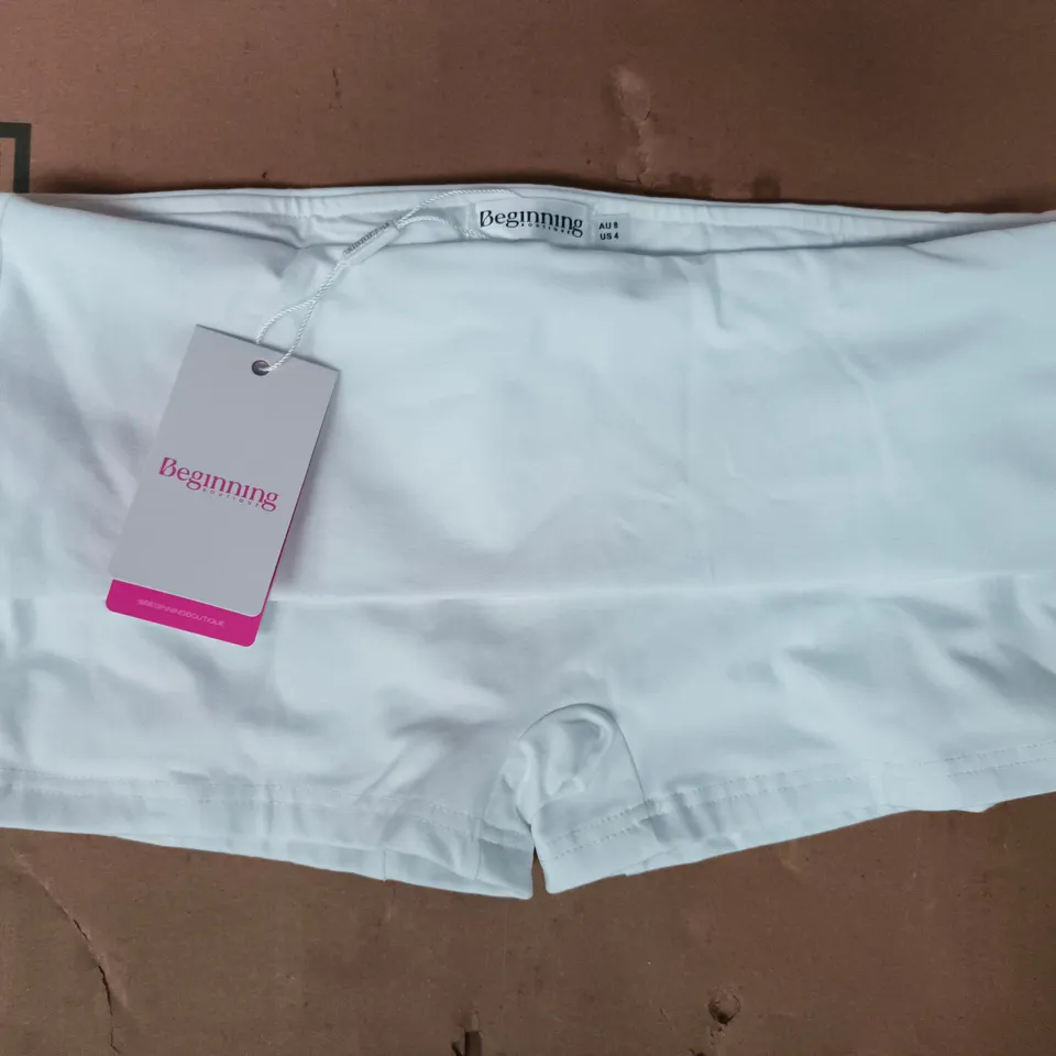 BEGINNING JANNIKA WHITE FOLDOVER MICRO SHORTS SIZE US 4/AU 8
