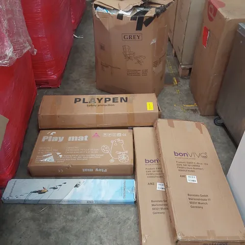 PALLET OF ASSORTED ITEMS INCLUDING: BONVIVO EASY II, MATTRESS, PLAY PEN, PLAY MAT, MULTIFUNCTIONAL CRUTCH ECT