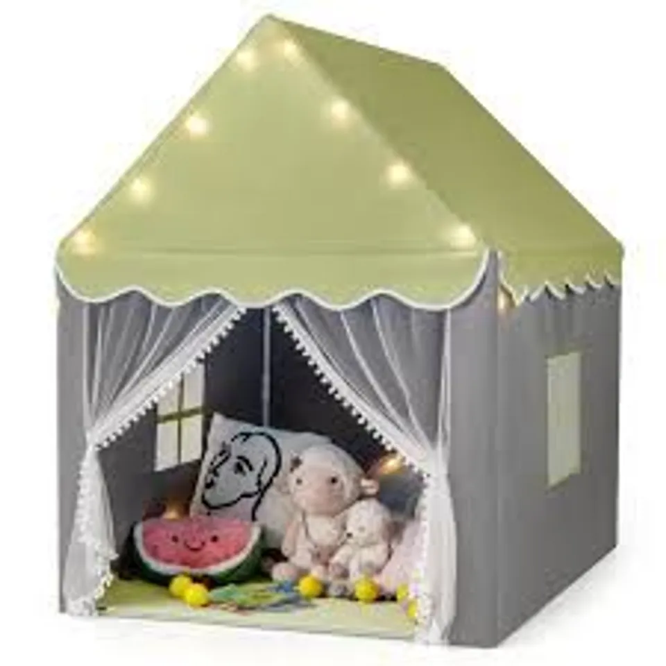 BOXED COSTWAY KIDS LIGHT GREEN LARGE HOUSE PLAY SET WITH MAT AND STAR LIGHTS
