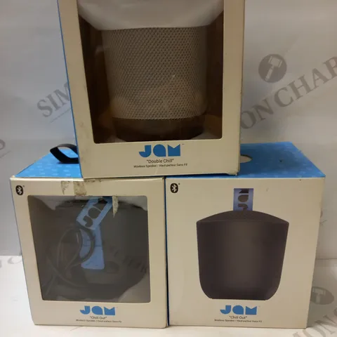LOT OF 3 ASSORTED JAM "DOUBLE CHILL" AND "CHILL OUT" WIRELESS SPEAKERS