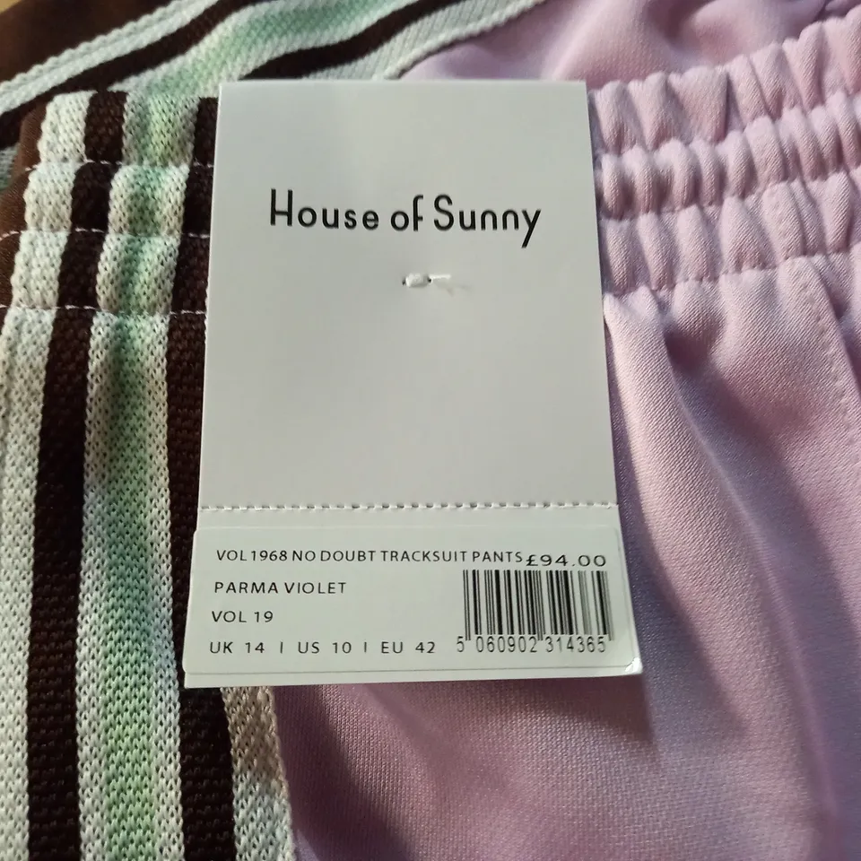 HOUSE OF SUNNY NO DOUBT TRACKSUIT PANTS IN PARMA VIOLET - UK 14