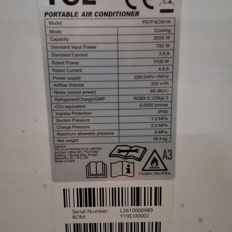 TCL P07F4CW1K 7000 BTU SMART PORTABLE AIR CONDITIONER