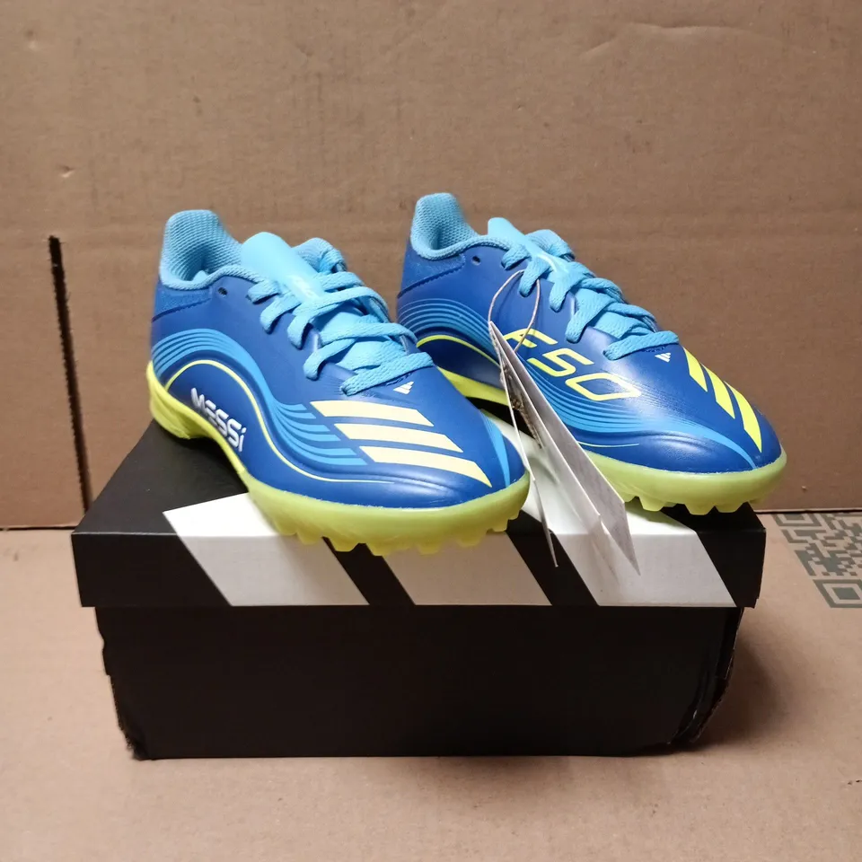 ADIDAS KIDS F50 MESSI LEAGUE FOOTBALL SHOES BLUE/YELLOW SIZE 12.5