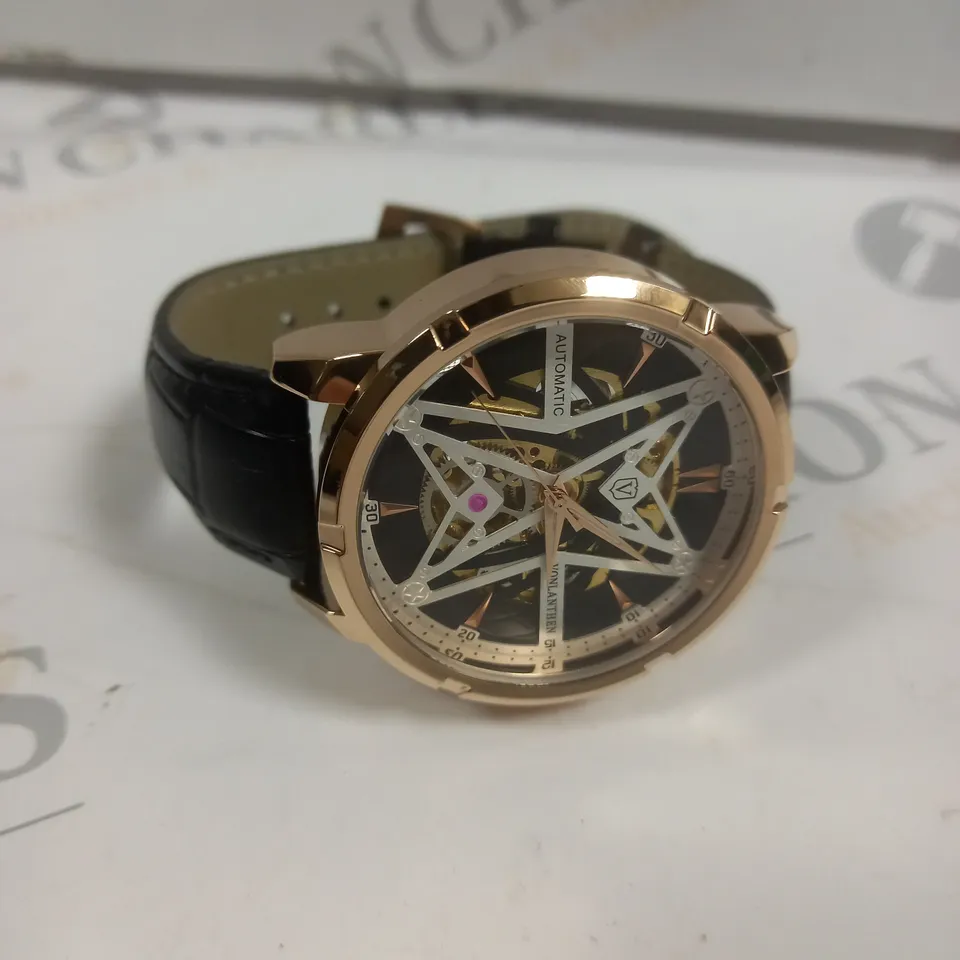 VONLANTHEN MEN'S AUTOMATIC WATCH WITH EXHIBITION BACK BLACK LEATHER STRAP