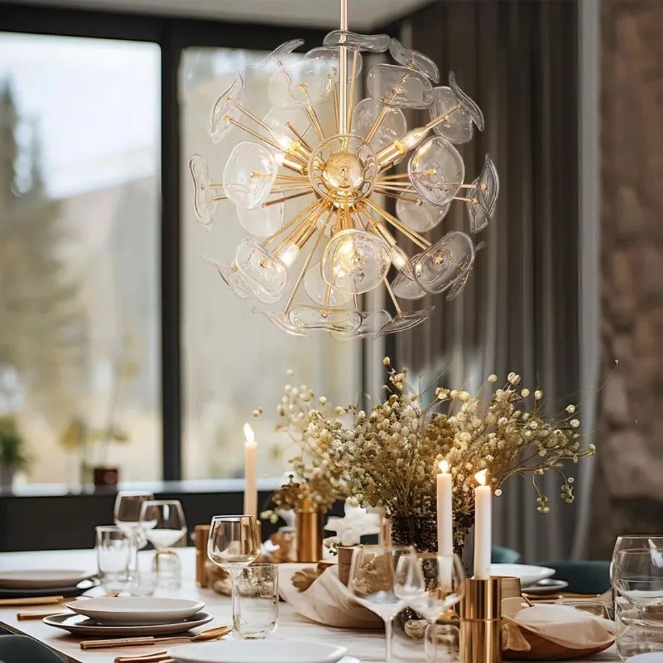 BOXED DANDELION 8-LIGHT GLASS GLOBE STARBURST SUNBURST CEILING LIGHT SPHERE SPUTNIK PENDANT