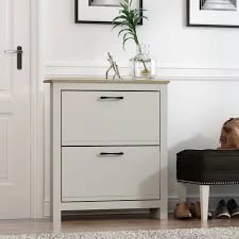 BOXED LIMESTONE 2 FLIP DOOR SHOE STORAGE CABINET