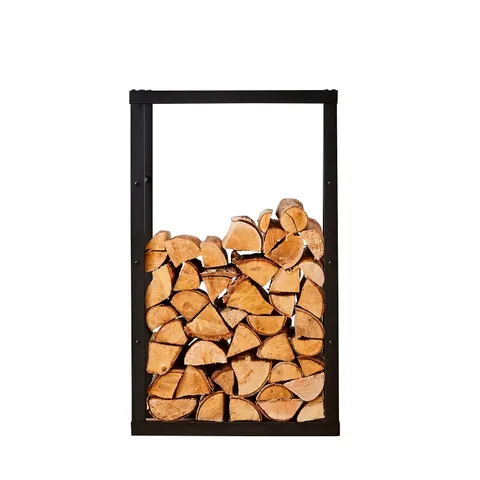 2 BOXED NEO MEDIUM BLACK FIREWOOD LOG RACK STORAGE 100X60X25CM HOLDERS METAL SHELF STAND TALL STEEL