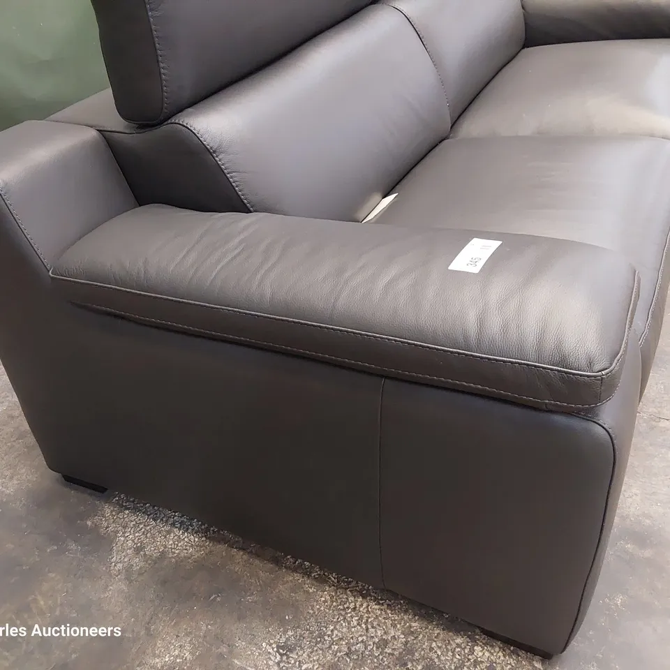 QUALITY ITALIAN DESIGNER RICCARDO THREE SEATER SOFA WITH ADJUSTABLE HEADRESTS CHARCOAL LEATHER 