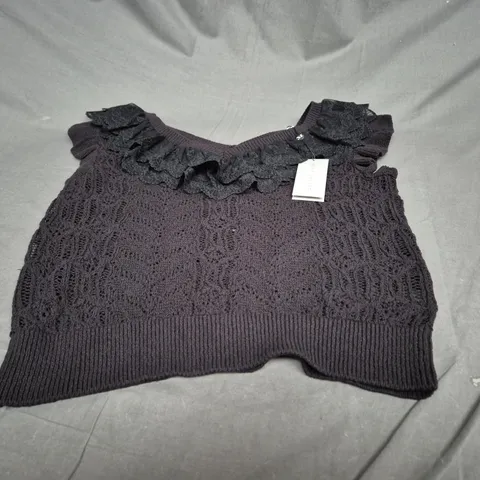 MINT VELVET BLACK FRILL DETAIL KNIT TEE SIZE L