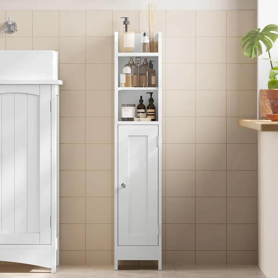 BOXED VASAGLE SLIM BATHROOM FLOOR STORAGE CABINET WITH DOOR