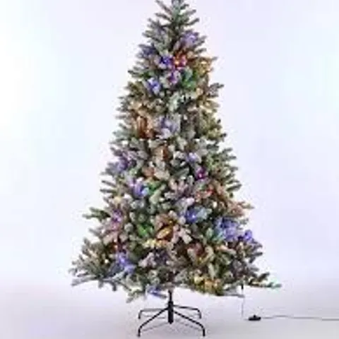 BOXED 7FT DENVER PRE LIT FLOCKED CHRISTMAS TREE WITH DUAL COLOUR TWINKLE LIGHTS - COLLECTION ONLY
