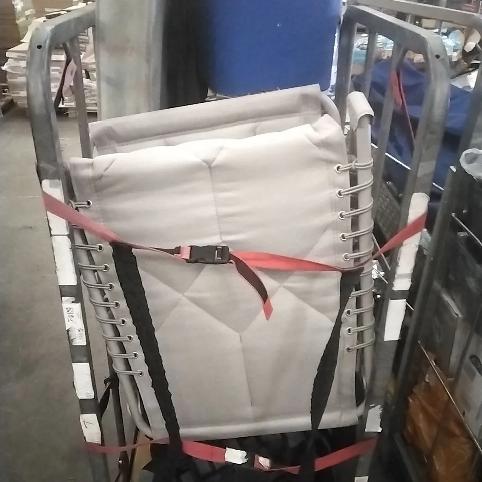 CAGE CONTAININ ASSORTED HOUSEHOLD GOODS WHICH INCLUDE; CAR SEAT, COOLER, FOLDABLE CHAIRS ETC