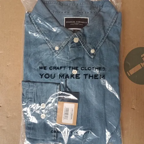 BAGGED CHARLES TYRWHITT OCEAN BLUE DENIM SLIM FIT SHIRT SIZE XL
