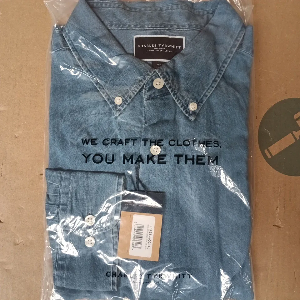 BAGGED CHARLES TYRWHITT OCEAN BLUE DENIM SLIM FIT SHIRT SIZE XL