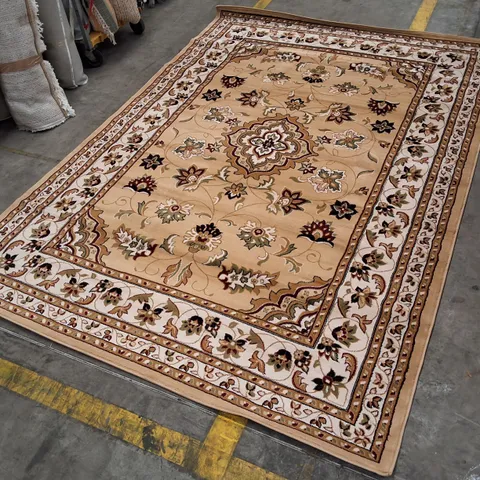 BEIGE PERSIAN-INSPIRED AREA RUG WITH FLORAL BORDER APPROXIMATELY 200×290CM