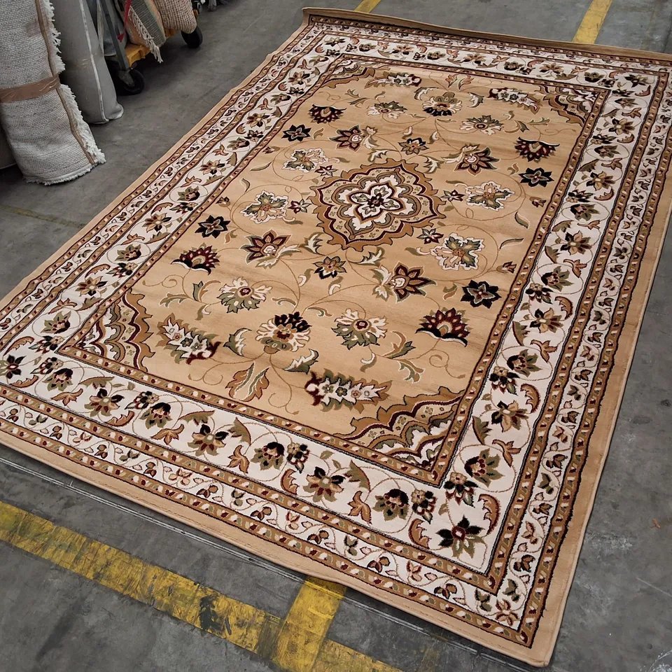 BEIGE PERSIAN-INSPIRED AREA RUG WITH FLORAL BORDER APPROXIMATELY 200×290CM