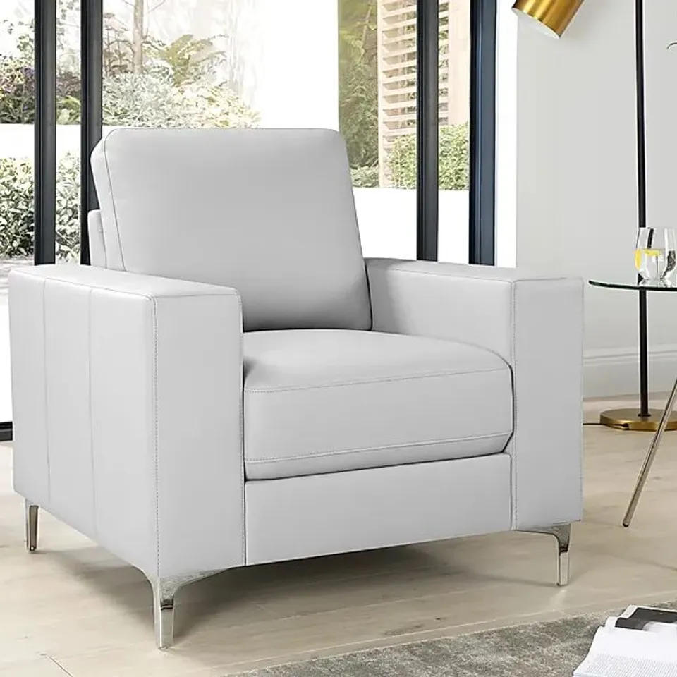 BOXED DESIGNER BALTIMORE LIGHT GREY LEATHER ARMCHAIR