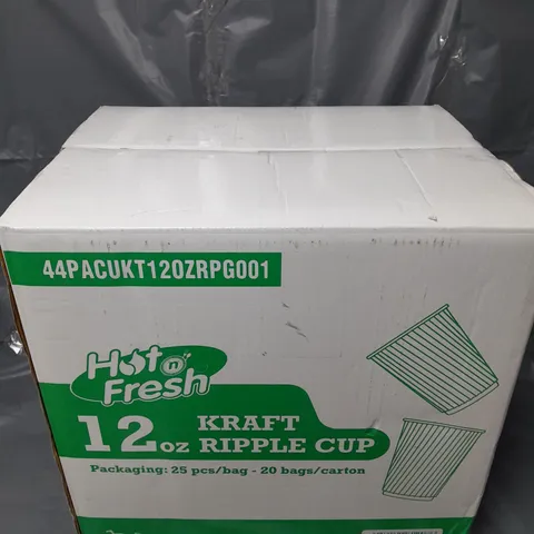 BOXED HOTNFRESH 12oz KRAFT RIPPLE CUPS (500pcs)