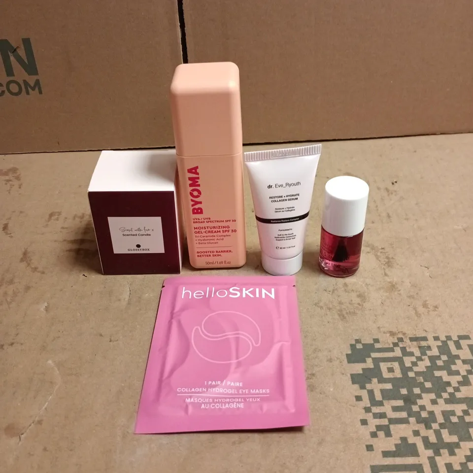 2 X GLOSSYBOX 5 ITEM TRAVEL SET TO INCLUDE: CANDLE, BYOMA, COLLAGEN EYE MASK ETC
