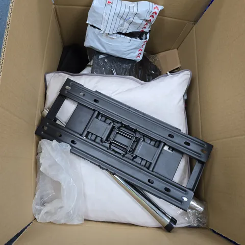 BOXED MIXED ITEMS: METAL MOUNTING RAIL/PARTS, PLASTIC BASKET, SPORTS BAG