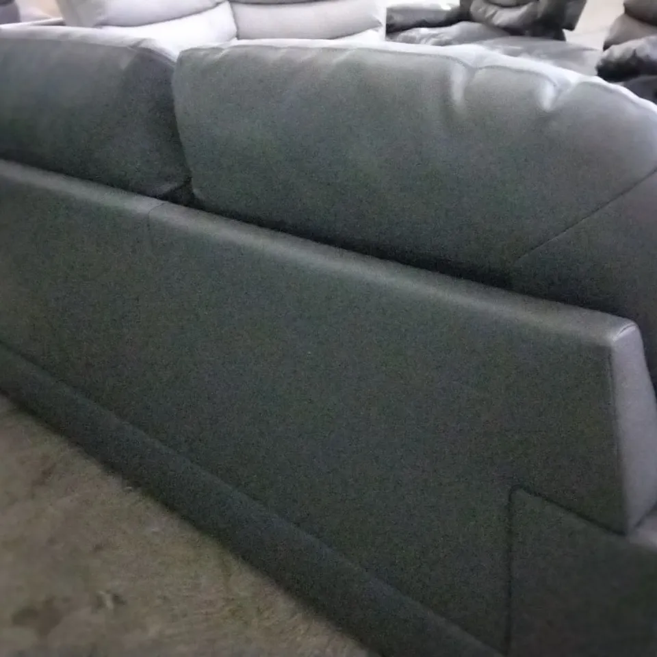 DESIGNER THREE SEATER SOFA GREY FAUX LEATHER 