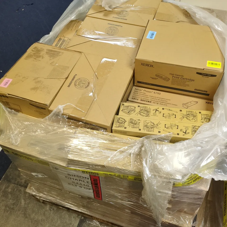 PALLET CONTAINING APPROXIMATELY 40 XEROX PRODUCTS INCLUDING HIGH CAPACITY PRINTING CARTRIDGE, PHASER 7800 ETC. 