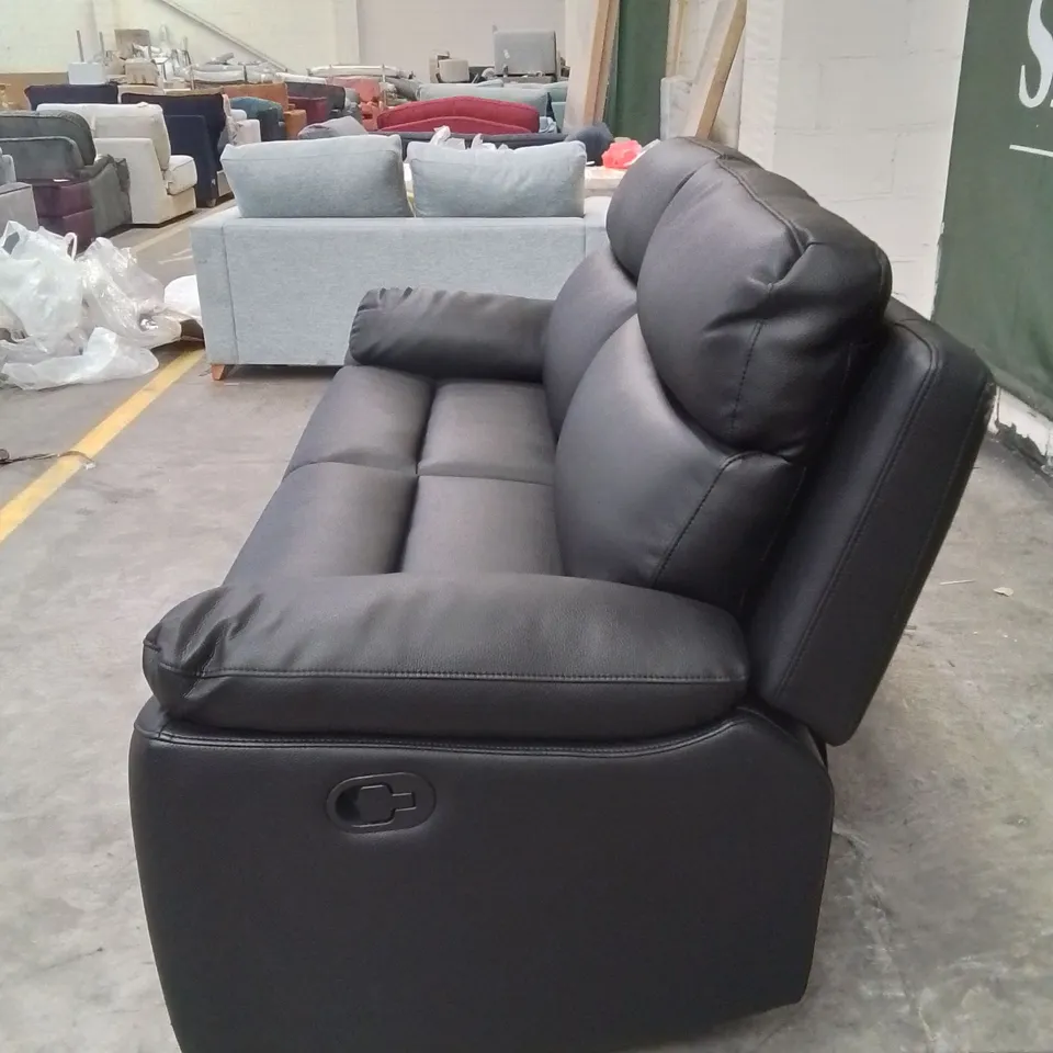 DESIGNER BLACK FAUX LEATHER EDISON 3 SEARER MANUAL RECLINING SOFA