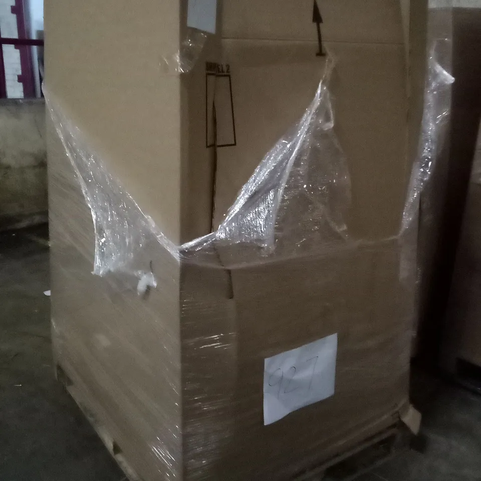 UNPROCESSED PALLET OF ASSORTED HOUSEHOLD GOODS TO INCLUDE OFFICE STOOL, GREY FOLDING CHAIR, AND FLOATING SHELVES 