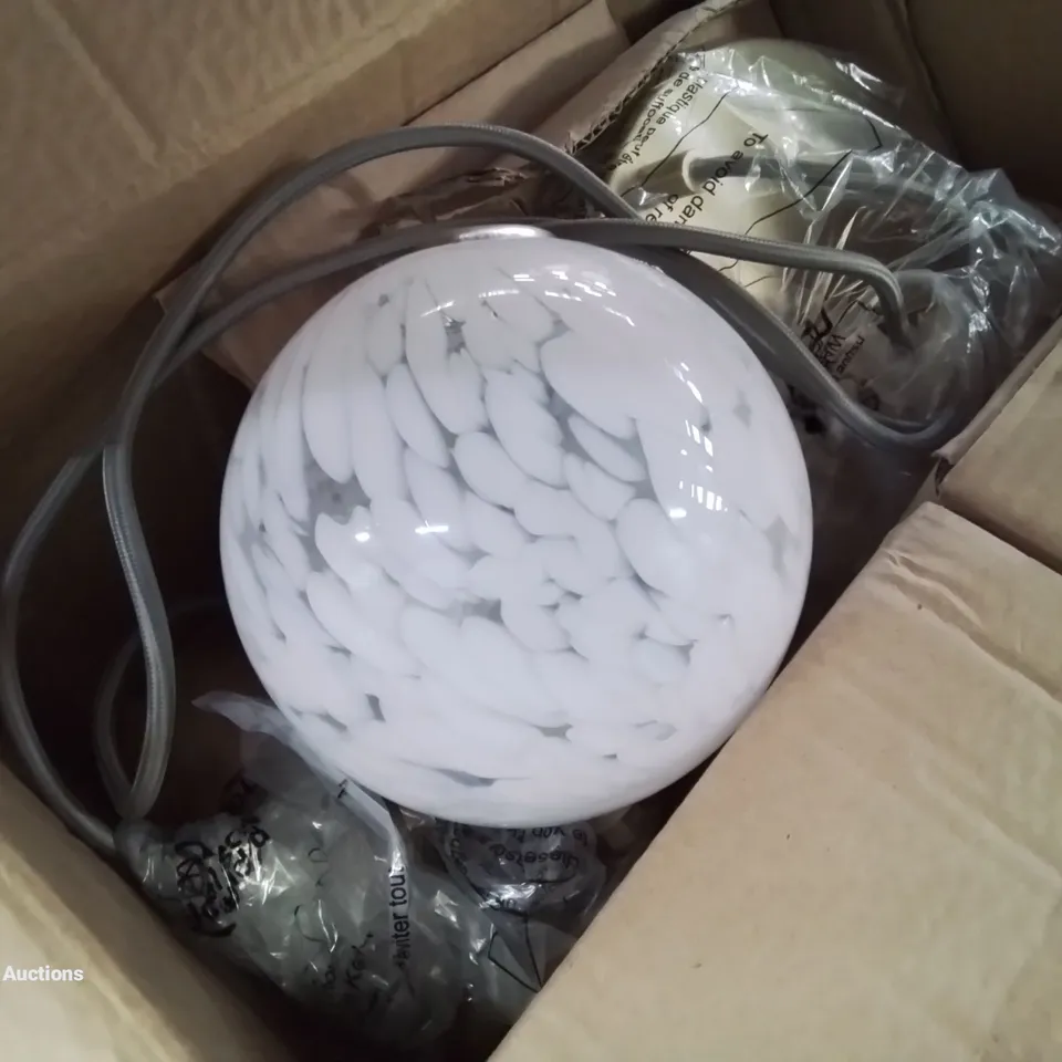 BOXED BRAND NEW FROSTED GLASS BALL 3- LIGHT BRASS LIGHT FITTINGS
