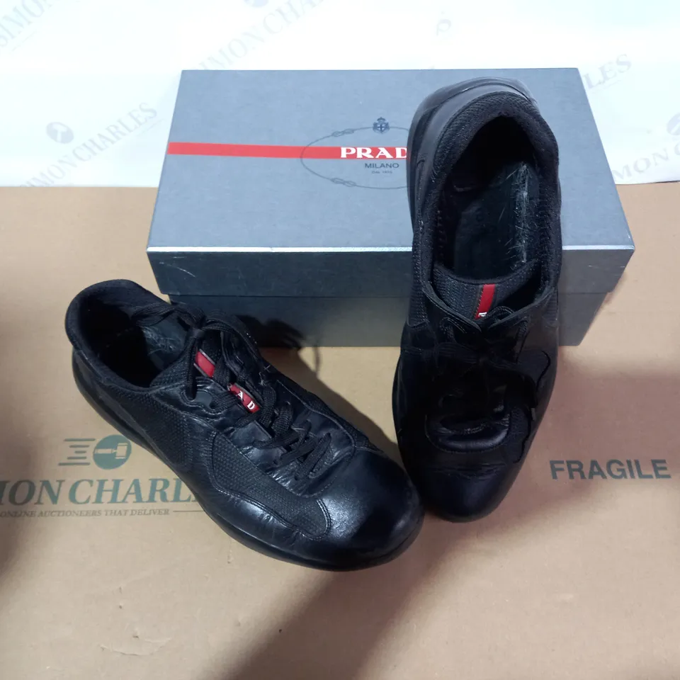 BOXED PAIR OF PRADA BLACK TRAINERS SIZE 9