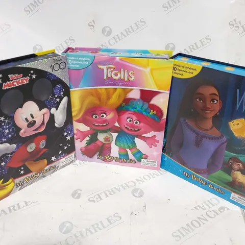 APPROXIMATELY 60 ASSORTED BUSY BOOKS TO INCLUDE; WISH, TROLLS AND MICKEY