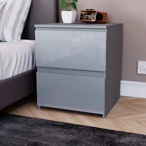 BOXED OSLO 2 DRAWER HIGH GLOSS BEDSIDE CHEST