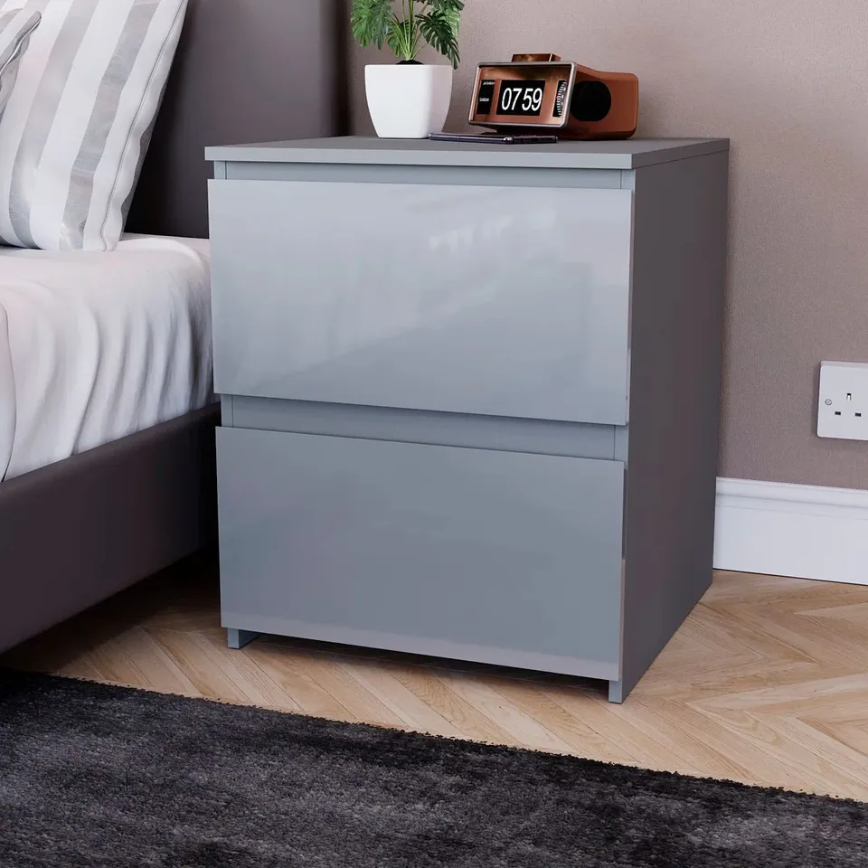 BOXED OSLO 2 DRAWER HIGH GLOSS BEDSIDE CHEST