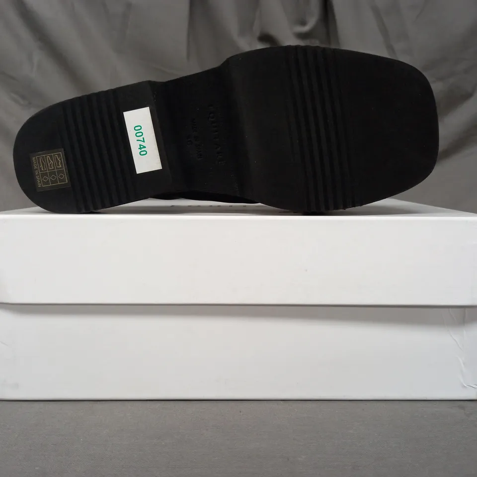 BOXED PAIR OF EQUITARE CLARA PLATFORM OPEN TOE SANDALS IN BLACK EU SIZE 36
