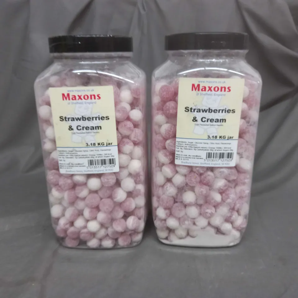  2 JARS OF STRAWBERRY AND CREAM BOILED SWEETS 3.18
