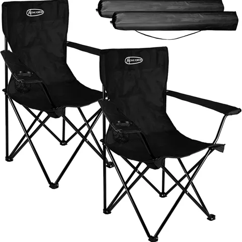 BOXED SET OF 2 ACTIVE FOREVER FOLDING CAMPING CHAIRS WITH CUP HOLDER - BLACK